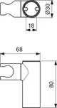 Brausehalter von Ideal Standard, schematische Darstellung mit Maßen. Enthält eine schwenkbare Halterung und eine runde Öffnung zur Anbringung.